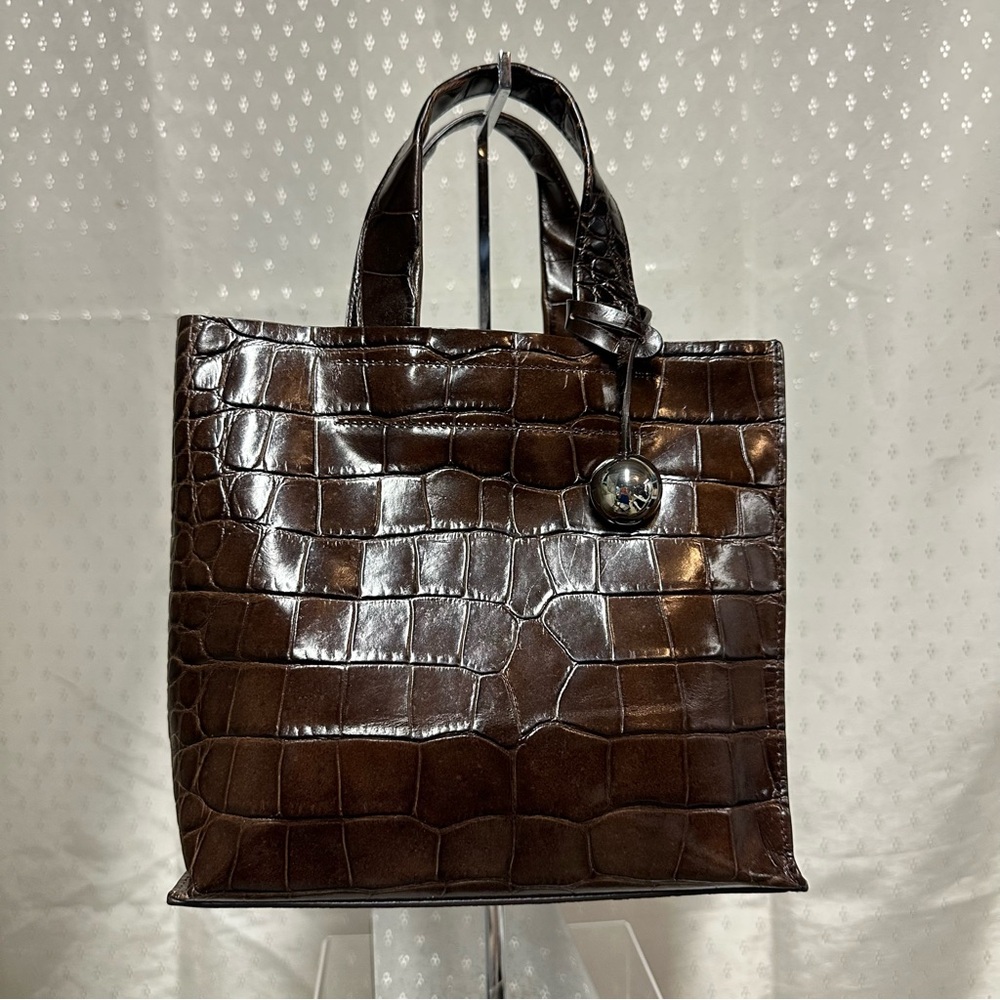 Elegant Brown Crocodile-Embossed Tote Bag by Furla